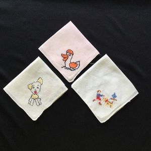 3 Vintage Child Hankies - Animal Embroidery